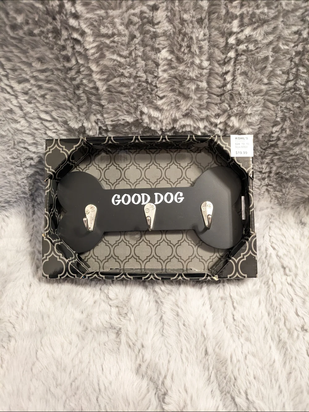 GOOD DOG Black Bone Wall Hook Rack with Three Metal Hooks NWT